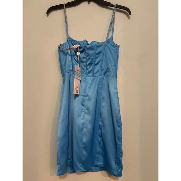 Oh Polly Blue Maeve Corset Crystal Trim Mini Dress 22196 Size 8 NWT - Picture 3 of 9